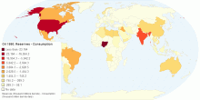 OIL: 1990 Reserves - Consumption (BP Statistical Review)