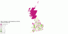 Men: Change in Life Expectancy at Birth by UK Local Authority, 2000-02 to 2007-09
