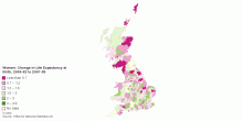 Women: Change in Life Expectancy at Birth by UK Local Authority, 2000-02 to 2007-09