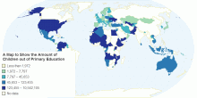 A Map to Show the Amount of Children out of Primary Education