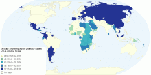 A Map showing adult literacy rates on a global scale