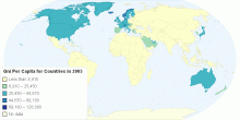 Gni Per Capita for Countries in 2005