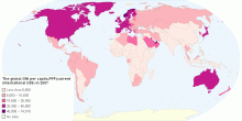 The global GNI per capita,PPP(current international US$) in 2007