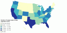 Distribution of State to State Migrants by Number and Percent in 2012