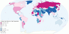 Worldwide Human Sex Ratio for Total Population