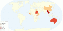 Country of birth of HBV positive refugee health children