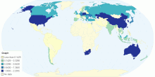 Chloropleth Graph showing the coal consumption per person in 2011