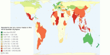 Residents per medal in Rio 2016 Summer Olympics
