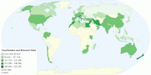 Cauliflowers and Broccoli Yield by Country