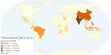 Produkce banánů ve světě v roce 2012