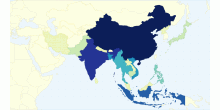 Asian production of rice in tonnes in 2014