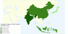 Production of Ginger in Most Populated Countries in Asia