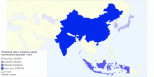 Produkce rýže v místech vysoké koncentrace obyvatel v Asii