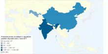 Produkce prosa ve státech s největším počtem obyvatel Asie v roce 2017