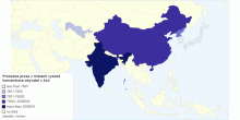 Produkce prosa v místech vysoké koncentrace obyvatel v Asii