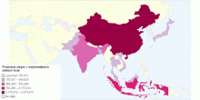 Produkce slepic v nejlidnatějších státech Asie