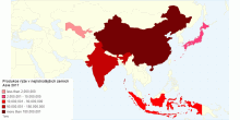 Produkce rýže v nejlidnatějších zemích Asie 2017
