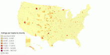 Total Persons Killed by Police Officers per Capita by County Since 2013