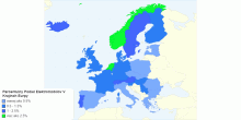 Percentuálny podiel elektromobilov v krajinách Európy