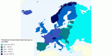 Priemerná mesačná hrubá mzda krajín Európy