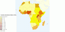 Hustota zaľudnenia štátov Afriky v roku 2020