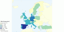 Wind Energy in tonne of oil equivalent in Europe in 2010