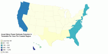 Anual Wave Power Estimate Potential in Terawatts Per Hour Per Coastal Region